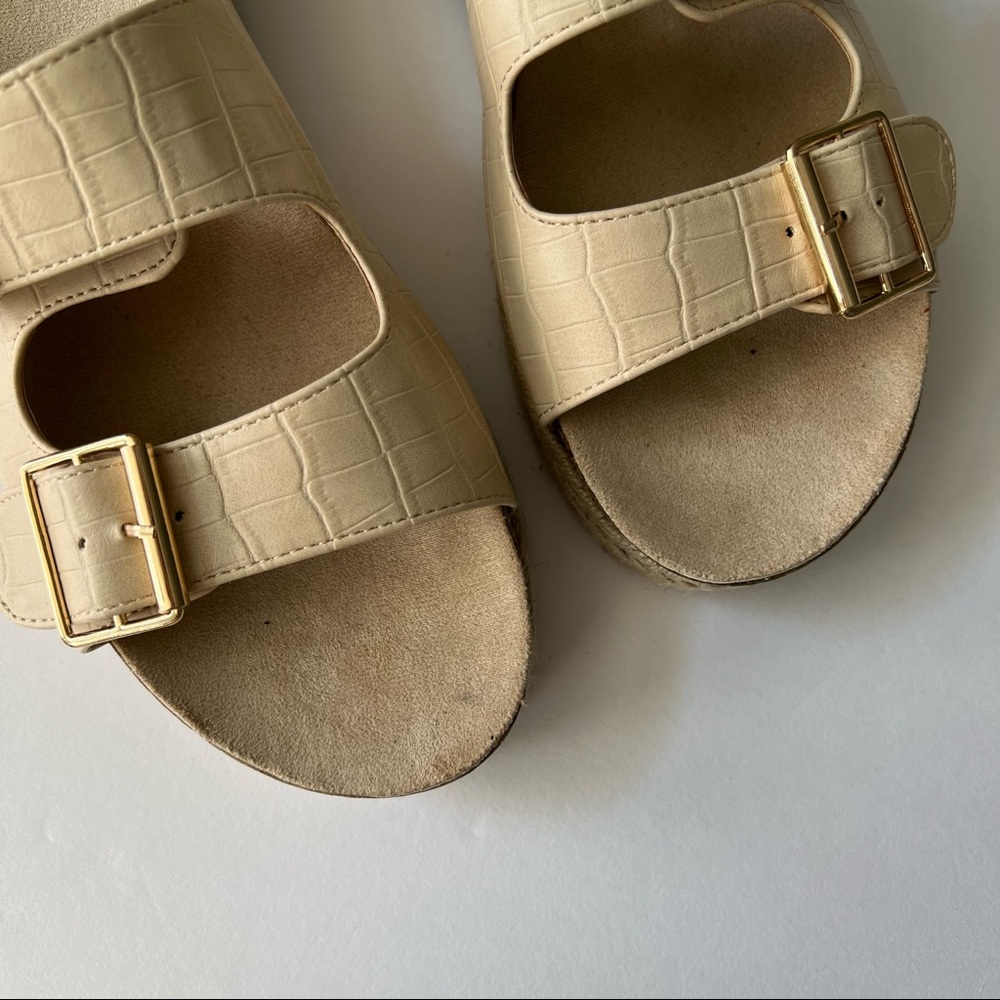 Neutral Double Buckle Strap Platform Espadrilles … - image 3